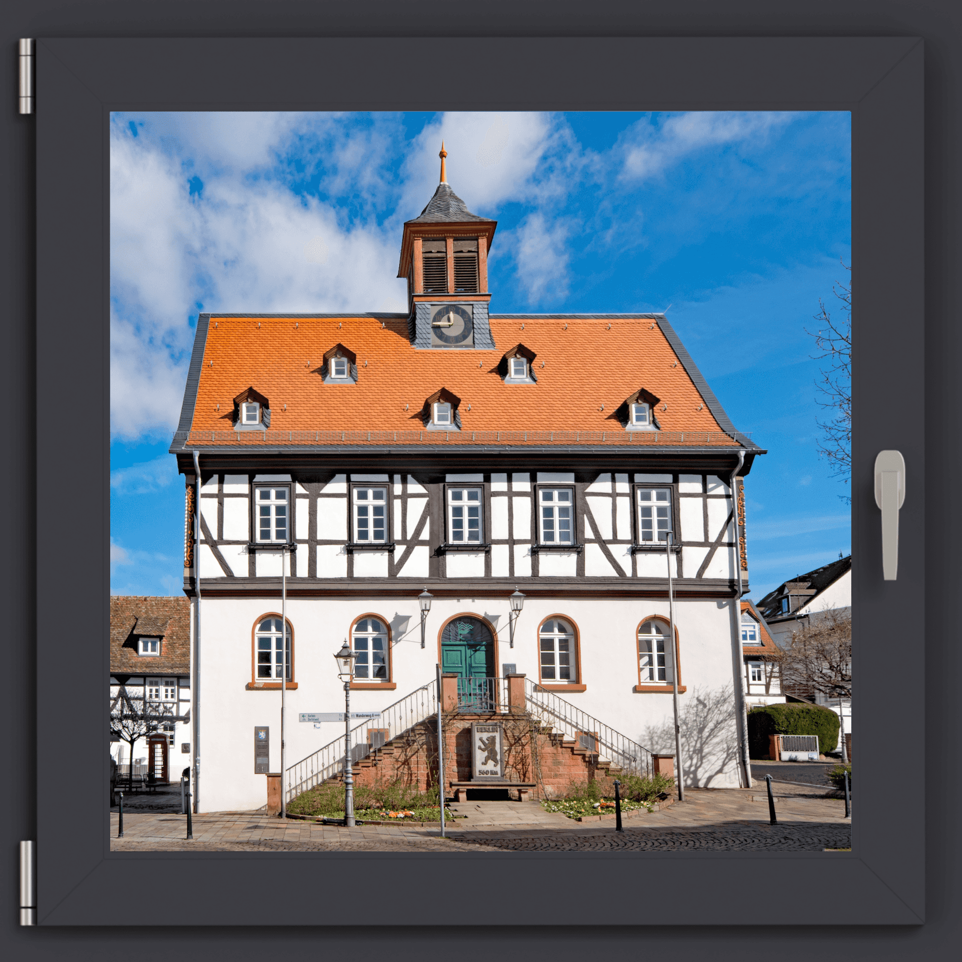 Blick aus einem Fenster auf Bad Vilbel