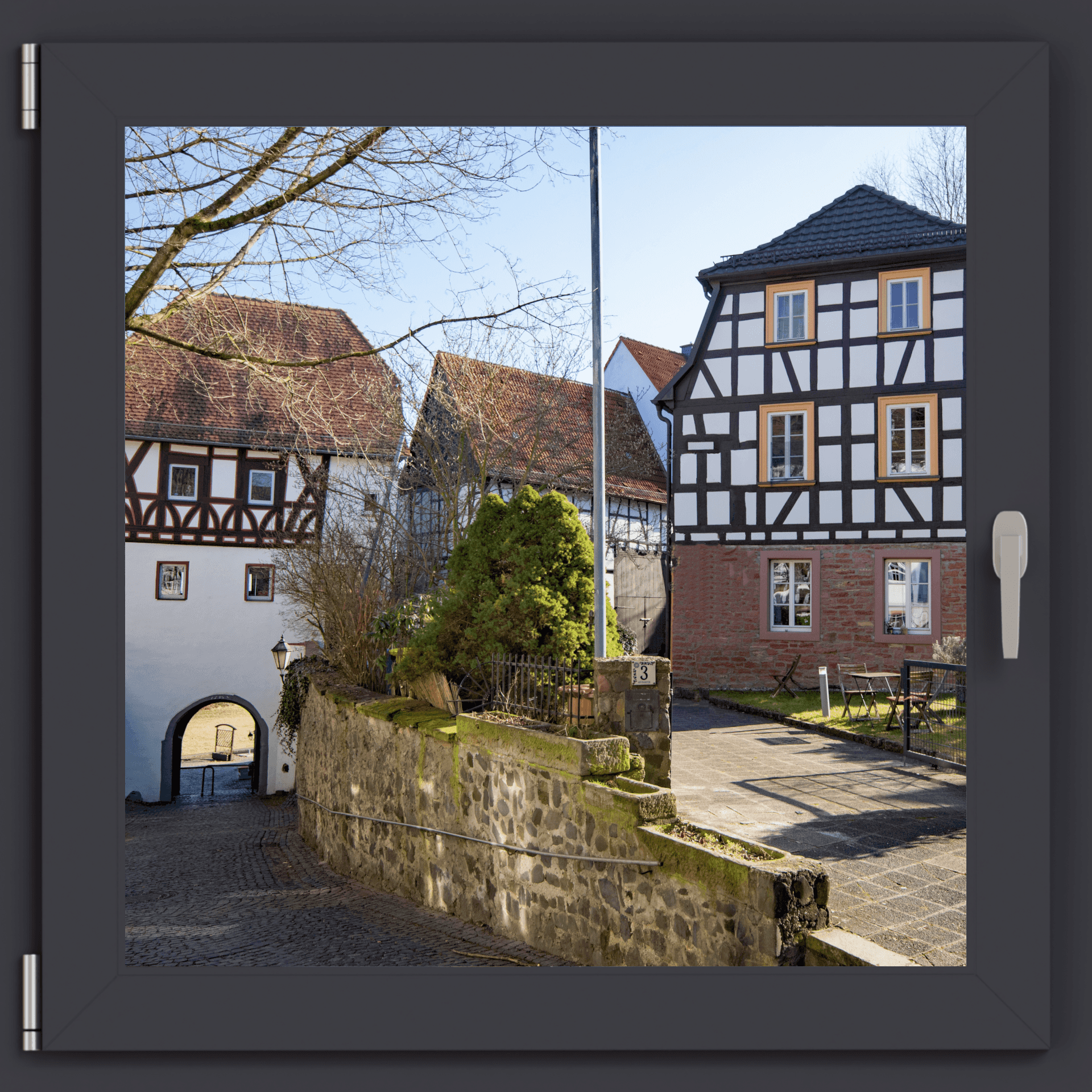 Blick aus einem Fenster auf Hanau