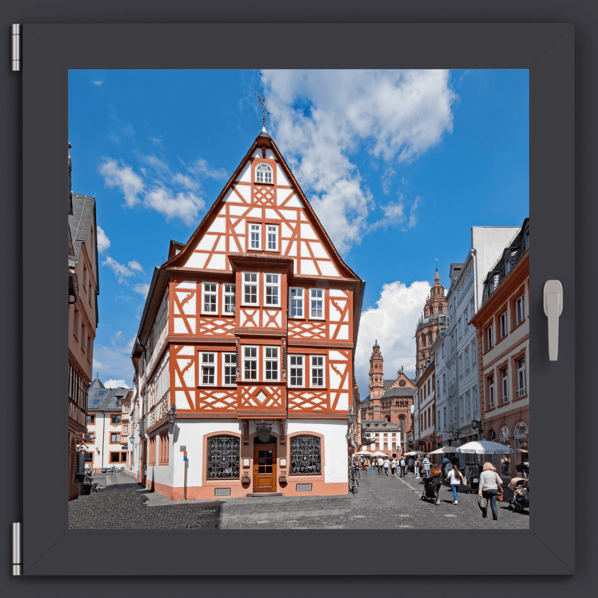 Blick aus einem Fenster auf Mainz